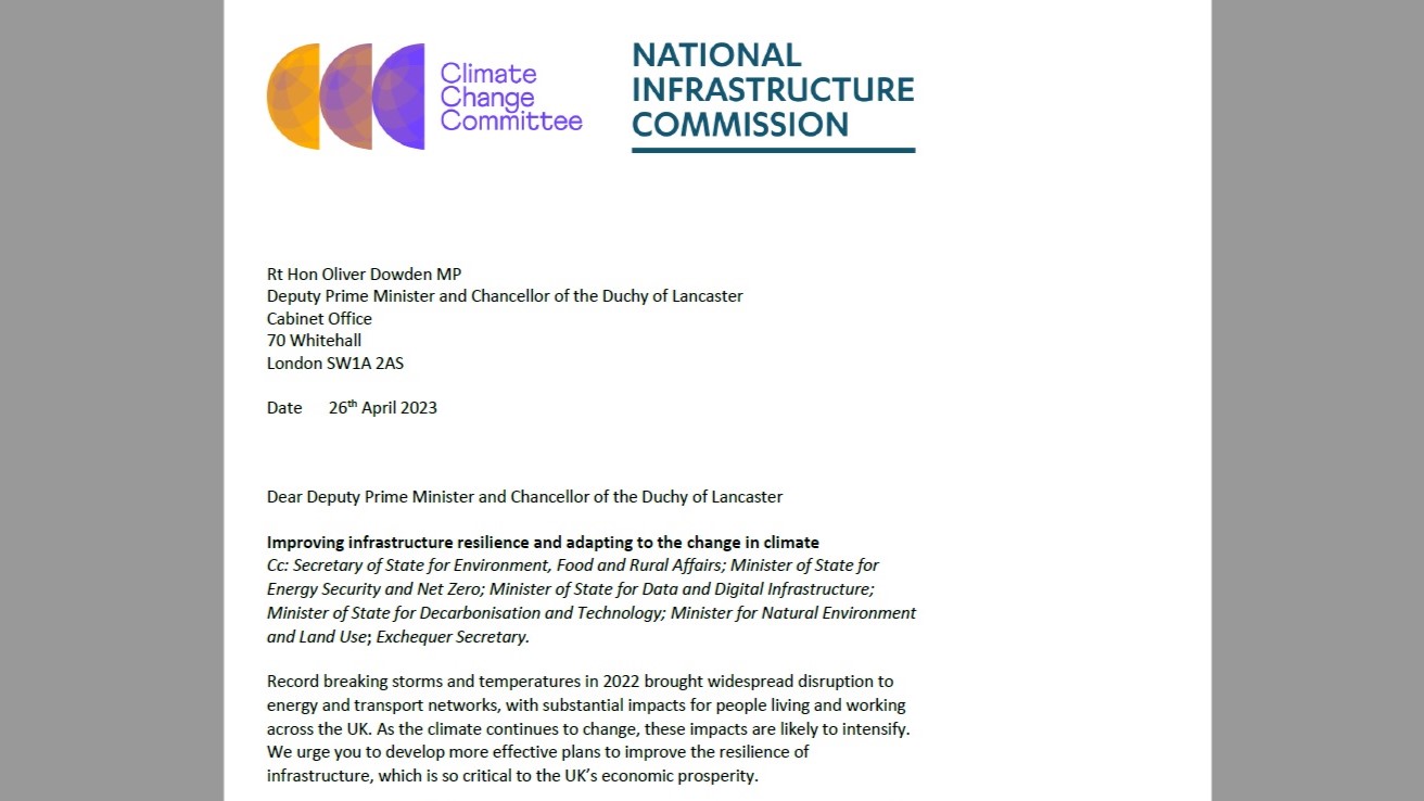 The National Infrastructure Commission and Climate Change Committee letter to government