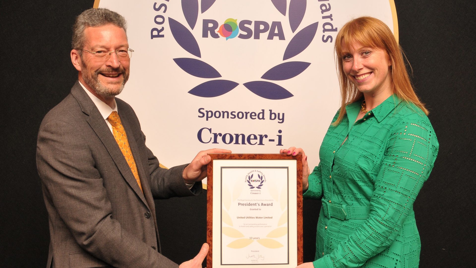 Erroll Taylor, RoSPA Chief Executive Officer, and Sian Corr, Lead Health & Safety Business Partner at United Utilities