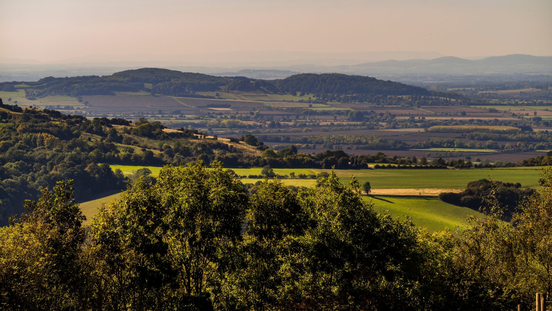 View of the cotswolds from broadway tower worcestershire england uk