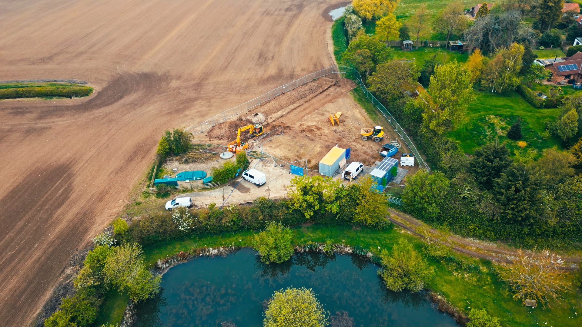 An aerial image of the work site at Old Ellerby
