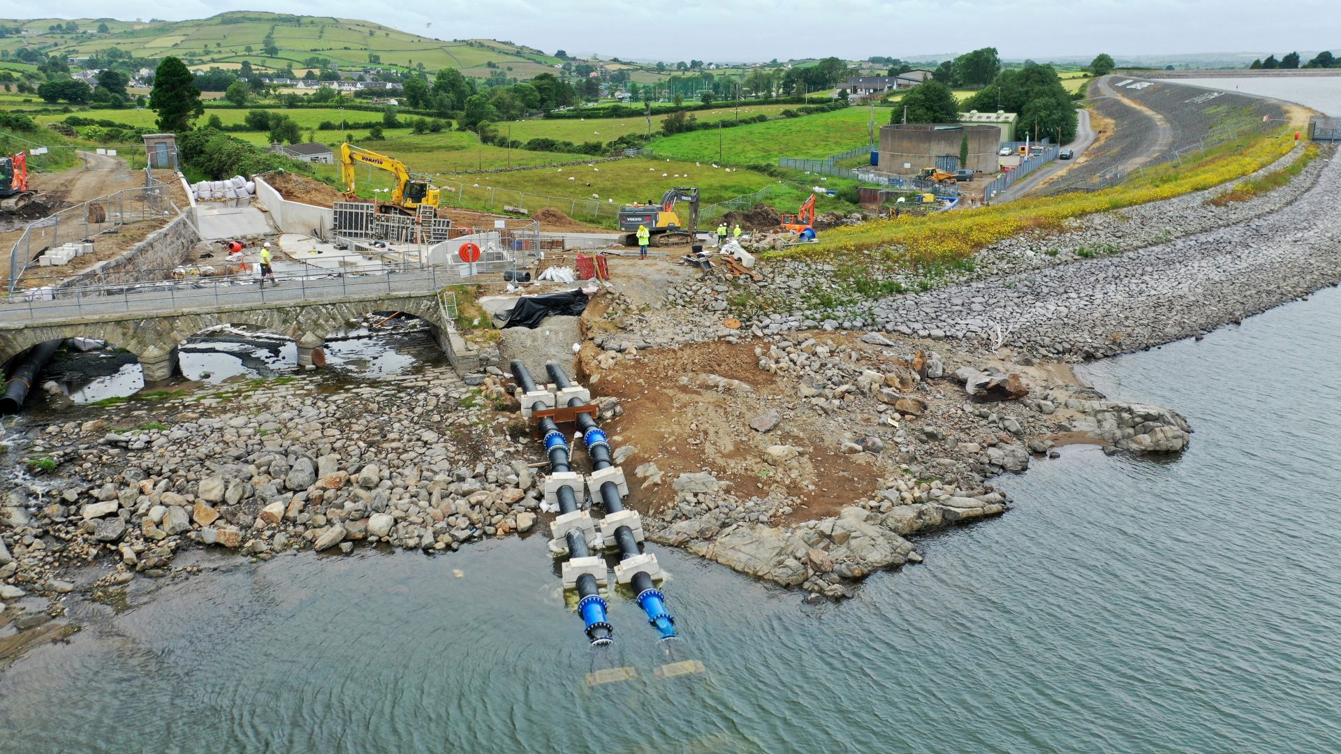 Aerial view – construction work at Lough Island Reavy Reservoir, Picture: Michael Cooper
