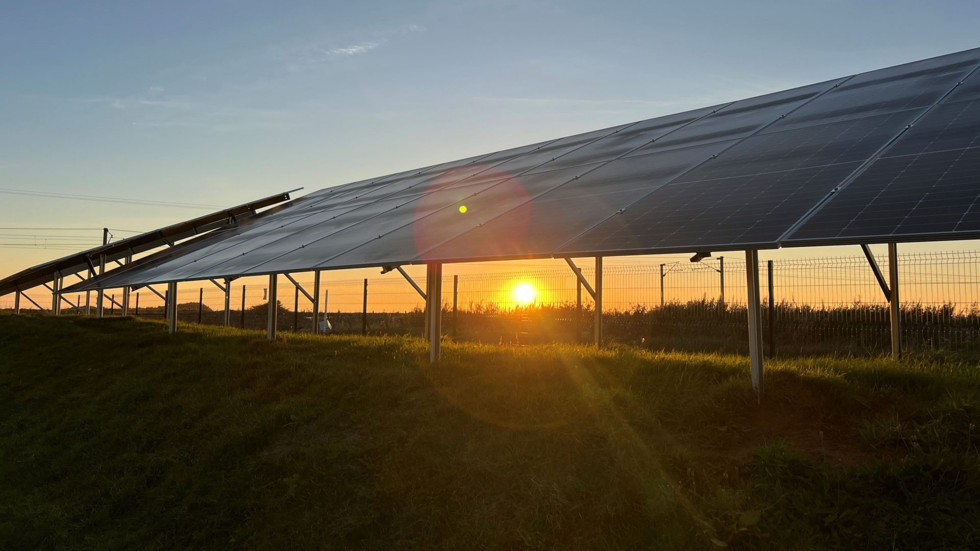 Sunset under PV panels at Gailes WWPS