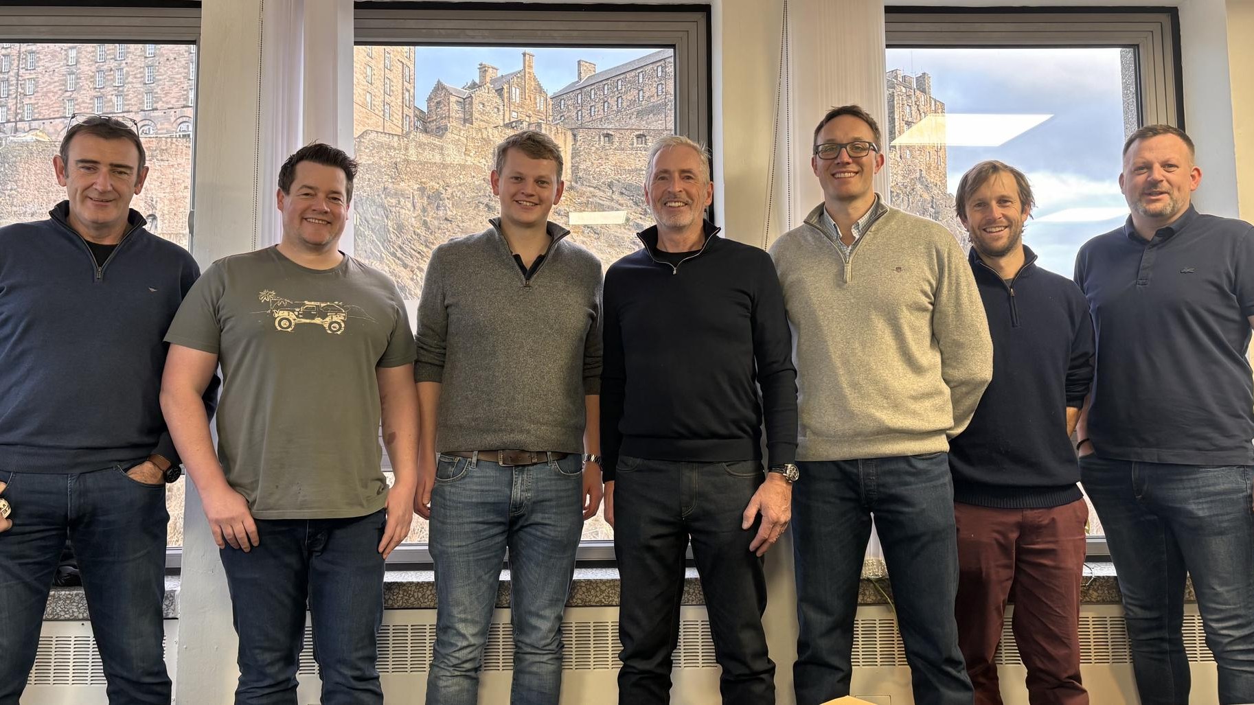 Proud to support the row: The Zelim Executive Team pictured from left to right: COO Stew Gregory, CFO Alan Gilbert, CEO Sam Mayall, Chairman Doug Baxter, CTO Doug Lothian, Business Development Director Andy Tipping, Sales Director Barry Park