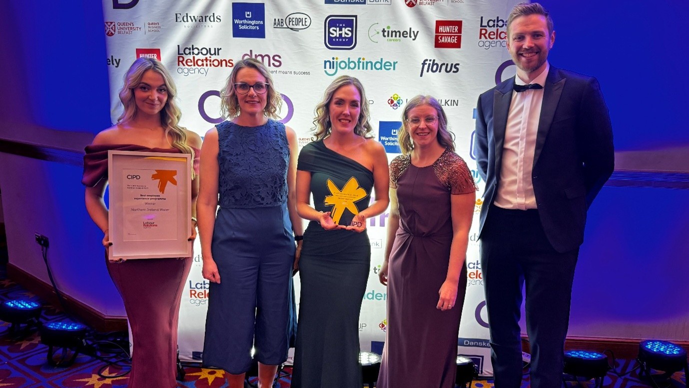 (L-R): Caoimhe Harte – HR Paralegal, Andrea Doran – Learning and Development Officer, Stacey Watson – Entry Level Co-ordinator, Judith Kennedy – HR Transformation Lead, Patrick McCourt – Learning and Organisational Development Manager