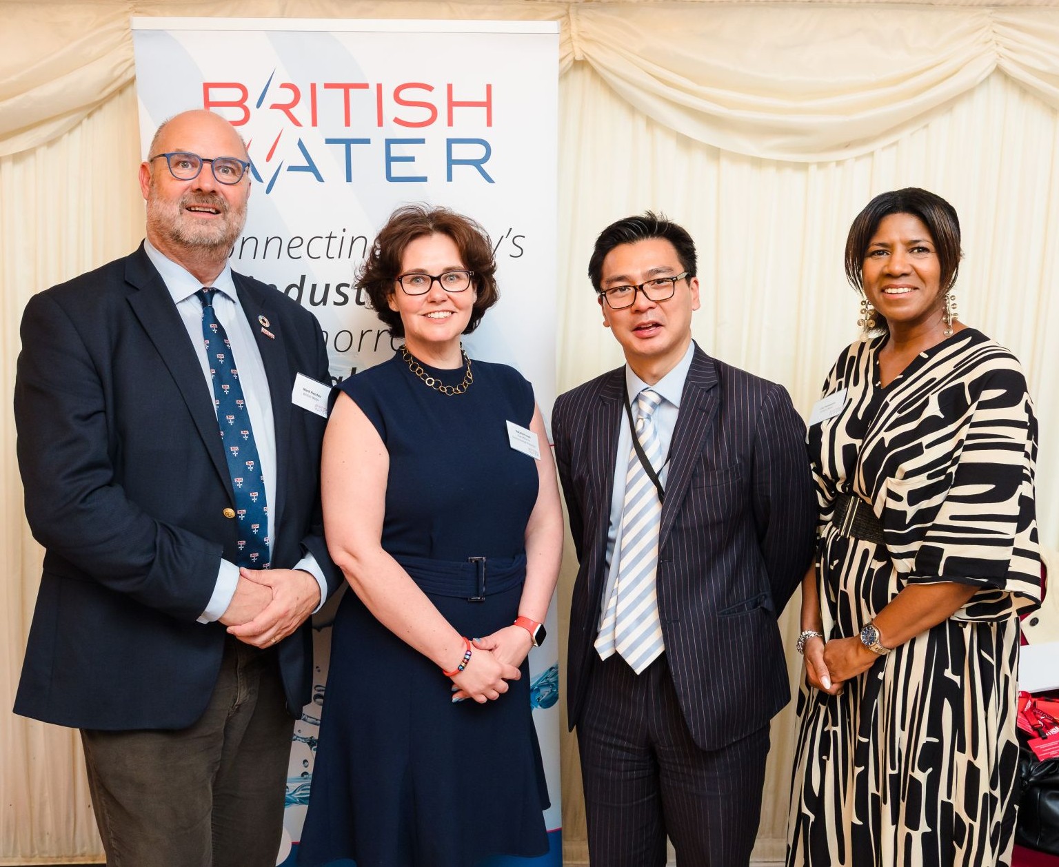 L-R Mark Fletcher. British Water Chair; Natalie Prosser, OEP; Lord Wei of Shoreditch, Lila Thompson, British Water Chief Executive