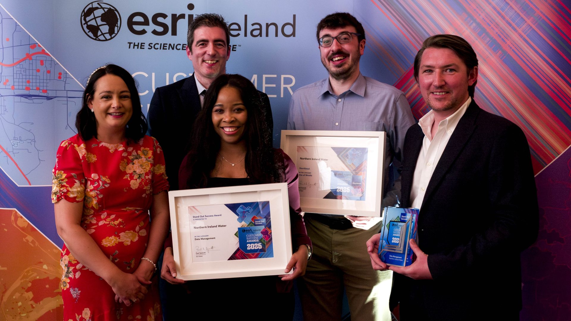 (L-R) Michelle Cassidy (NI Water Lead Analyst), Marc Butler (NI Water Asset Performance Engineer), Shanique Davis (NI Water Senior Analyst), Paul McMurray (NI Water Senior Analyst), Andrew Murphy (NI Water Lead Analyst).